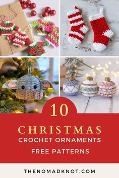 christmas crochet ornaments with text overlay that reads 10 christmas crochet ornaments free patterns