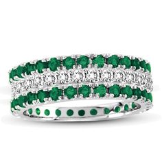 These classic stackable eternity band rings feature sparkling round-cut diamond and emerald gemstones, designed by Suzy Levian. The finely crafted 14k white gold setting showcases a highly polished finished. These dazzling gemstones decorate these eternity band rings to add sparkle to your attire. Stackable and easy to wear, this high polish white gold plated ring is comes as a set of 3 individual thin rings that you can wear together or in different combinations to match your every look, each t Gemstone Brooch, Stackable Jewelry, Cubic Zirconia Bracelet, White Gold Set, Cubic Zirconia Jewelry, Eternity Band Ring, Jewelry Rings Diamond, Eternity Ring Diamond, Gemstone Necklace Pendant