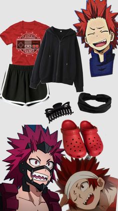 #kirishima #kirishimaeijiro #mha #myheroacademia #sporty #clawclip #headband #crocs #red Kirishima Outfit Ideas, Cute Anime Inspired Outfits, Mha Casual Clothes, Kirishima Inspired Outfit, Kirishima Outfit, Mha Outfit Ideas