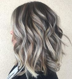 Gray And Silver Highlights, Silver Highlights On Brown Hair, Highlights On Brown Hair, Blonde Highlights On Dark Hair, Grey Hair Transformation, Hair Highlights And Lowlights, Grey Highlights, Grey Hair Inspiration, Covering Gray Hair