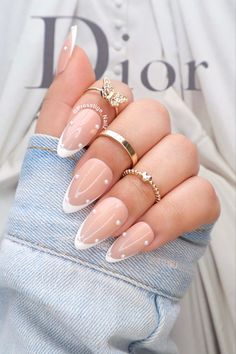 White French Tip Nails With Pearls Kylie Jenner Inspired Etsy in 2022 Acrylic nails, Almond French Nails Variations, Neutral Nail Designs Almond, Physical Aesthetic, Acrylic Nails Kylie Jenner, Gymnastics Funny, Office Nails, Kylie Jenner Nails, French Tip Nail Designs, Colorful French