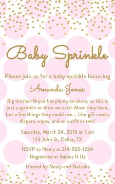 a pink and gold polka dot baby sprinkle shower