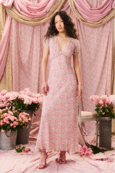 Pricilla Liberty Fabric Maxi Dress Floral Dress Design, Skirt Details, Liberty Fabrics, Denim Maxi Dress, Georgette Dress, Maxi Dress Sale, Warm Dresses, Fashion Aesthetics, Pink Maxi Dress