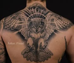 a man with an owl tattoo on his back