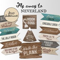 Neverland Directional signs Party Pack Printables Peter Pan | Etsy Neverland Decorations, Peter Pan Decorations, Peter Pan Party Decorations Diy, Welcome To Neverland Sign, Peter Pan Decor, Neverland Map Peter Pan, Neverland Birthday, Homecoming 2023, Name Tent