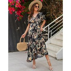 Elevate your maternity style with the WhizMax Women's Maternity Summer Dress. This enchanting maxi dress is perfect for baby showers or memorable photoshoots, featuring a captivating black floral design that complements any occasion.

- Material: Lightweight woven chiffon
- Features: Floral print, surplice V-neckline, short flutter sleeves, smocked bodice
- Color: Black with floral pattern
- Gender: Female
- Size: Large

Crafted from breezy chiffon, this dress ensures comfort and elegance with i Maternity Summer Dress, Dresses Baby Shower, Maternity Summer, Dress For Photoshoot, Baby Shower Dress, Long Wrap Dress, Maternity Dresses Summer, Breastfeeding Dress, Floral Dress Casual