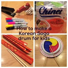 four pictures showing different types of korean soggies and chopsticks on a table