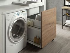 a washer and dryer in a small room