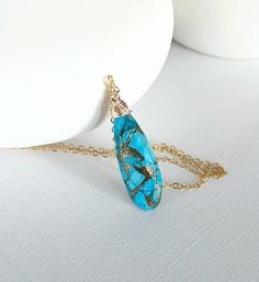 Elegant Wire Wrapped Turquoise Necklace Gift, Gold Turquoise Necklace With Lobster Clasp, Gift, Gold Teardrop Turquoise Necklace Gift, Gold Turquoise Teardrop Necklace For Gift, Turquoise Pendant Necklace, Teardrop Necklace, Turquoise Pendant, Turquoise Jewelry, Layered Necklaces