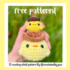 a hand holding a small stuffed animal with a hat on it's head and the caption free pattern