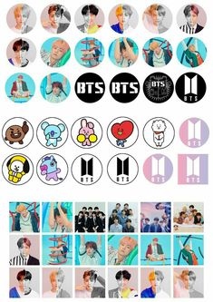 the bts stickers are all different colors and sizes, including one with an image of