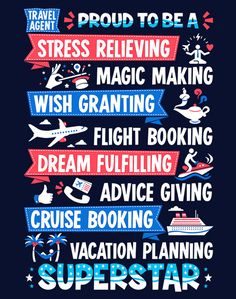 a poster that says travel agent and other things to be able to do on the trip