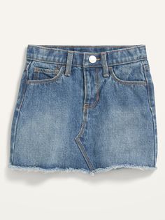 Medium-Wash Frayed-Hem Jean Skirt for Toddler Girls | Old Navy Old Navy Toddler Girl, Classy Summer Outfits, Frayed Hem Jeans, Rib Knit Top, Adjustable Waistband, Toddler Girl Outfits, Dark Wash Jeans, Bottom Clothes, Jean Skirt