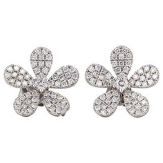 Flower-shaped Brilliant Cut Diamond Earrings, Diamond Flower-shaped Earrings With Brilliant Cut, Luxury Flower-shaped Earrings With Single Cut Diamonds, Luxury Diamond Cut Flower-shaped Earrings, Fine Jewelry Diamond White Flower-shaped Diamond Earrings, Radiant Diamond, Swirl Earrings, Gold Branding, Diamond Flower