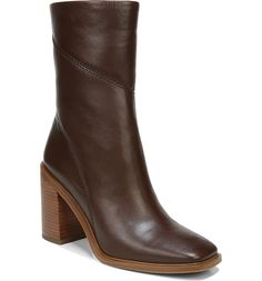 Franco Sarto Stevie Bootie | Nordstrom Block Heel Boots, Dark Brown Leather, Franco Sarto, Mid Calf Boots, Leather Booties, Brown Boots, Boot Shoes Women, Mid Calf, Bootie