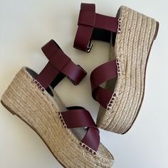 Cline By Phoebe Philo Espadrille Sandals In Burgundy Leather. Approximate 80 Mm Platform. Side Buckle Fastening. Size 39. Brand-New, Never Worn. Leather Espadrilles With Woven Sole And High Heel, Chic Espadrille Sandals With Round Toe, Leather Wedge Espadrilles With Heel Strap, Leather Espadrilles With Wedge Heel And Heel Strap, Chic Platform Espadrilles With Round Toe, Leather High Heel Platform Espadrilles, Burgundy Leather Open Toe Sandals, Spring Leather Espadrilles With Wrapped Heel, Leather Open Toe Espadrilles With Heel Strap