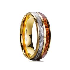 men's wedding band with gold and silver inlays, made from wood