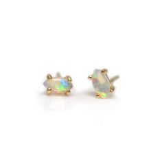 Opal Eye Stud Earrings in 14kt Gold | La Kaiser Opal Eyes, Tennis Jewelry, Jewelry Layering, Queen Rings, Opal Stud Earrings, Opal Earrings Stud, Solid Gold Earrings, Opal Studs, Gold Studs