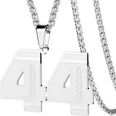 PRICES MAY VARY. FOOTBALL NECKLACE WITH NUMBER - Unique football pendant with 0-99 jersey number on it. Choose your favorite number to yourself, friends or family, bring good luck to you and them. PREMIUM MATERIAL - Made of quality stainless steel with high polished workmanship, which will not rush, tarnish or scratch over time, ensuring its long-lasting beauty. The bright and shinny surface will give you many compliments. STANDARD SIZE & CHAIN LENGTH - Pendant Height: 1.25’’, Pendant Thickness: Football Numbers, Football Necklace, Favorite Number, Number Necklace, Good Luck To You, Necklace For Men, Watch Necklace, Stainless Steel Chain, Men Necklace