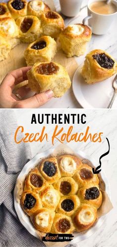 two pictures with different types of breads on them and the words authentic czech roulaches