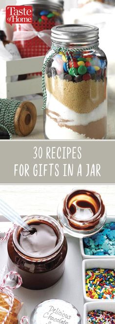 some jars filled with different types of food