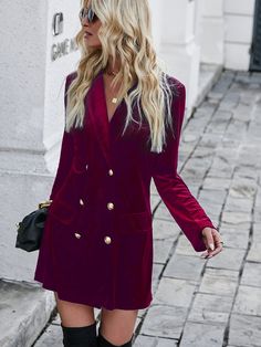 Burgandy Blazer, Velvet Blazer Dress, Women Suits, Plain Dress, Velvet Blazer, Creative Stuff, Blazer Dress, Blazers For Women, Purple Dress