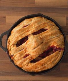 a freshly baked pie in a cast iron skillet