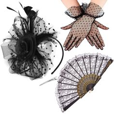 PRICES MAY VARY. Material: Made of polyester, Handmade and decorated with feather, veil, metal clip, classy and stylish, showing your charm and elegance Elegant Design: This fascinator hat with cute bowknot and dot veil, It will add an elegant, formal, solemn to match with your dress up and make you full of mysterious Fascinators Set: You will get 1 fascinator hat, 1 pair of lace gloves, and 1 lace fan, the set support your use and decoration needs One Size Fits Most: the black tea party hat and Vintage Black Fascinator For Party, Elegant Halloween Fascinator, Elegant Black Headpiece For Carnival, Vintage Black Fascinator For Costume Party, Vintage Black Headpieces For Parties, Elegant Black Costume Accessories For Costume Party, Elegant Black Costume Accessories For Formal Events, Elegant Black Costume Accessories For Formal Occasions, Vintage Headpieces For Costume Party