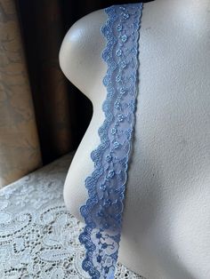 "Very nice quality embroidered lace in a PERIWINKLE shade - just lovely! * Measures about 1.75\" in width.  *Listing is for ONE YARD. LIMITED QUANTITY More lace, stretch lace, appliques, flowers, leaves and other lovelies located here: LACES: http://www.etsy.com/shop/MaryNotMartha?section_id=6414105 STRETCH LACES: http://www.etsy.com/shop/MaryNotMartha/search?search_query=STRETCH+LACE&search_submit=&search_type=user_shop_ttt_id_5464080&shopname=MaryNotMartha APPLIQUES: http://www.etsy.com/shop/M Fitted Delicate Lace With Lace Trim, Blue Lace Patchwork For Wedding, Blue Lace With Lace Trim For Wedding, Blue Lace For Wedding, Embroidered Trim, Lace Straps, Lace Trims, Periwinkle Blue, Flowers Leaves