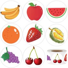 an image of fruit stickers on a white background