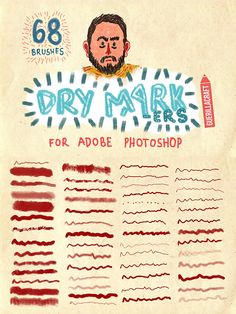 an old poster with the words dry mark for adobe photoshop on it's side