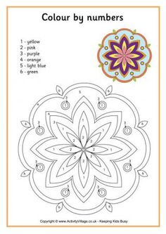 a coloring book with an image of a flower in the center and text that reads,'color by numbers '