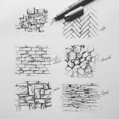 sketches of different types of bricks on paper