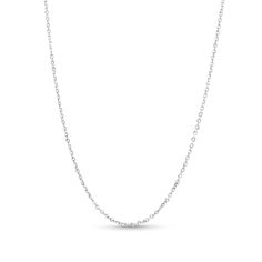 This solid-link cable chain necklace looks great on its own or with your favorite charm (sold separately). 14K white gold Diamond-cut for added sparkle 1.2mm width 18-inch necklace; lobster claw clasp Dainty Charm Necklace With Cable Chain And Oval Link, Dainty Rolo Chain Link Necklace, Classic White Gold Charm Necklace With Cable Chain, Silver Charm Necklaces With Cable Chain, White Gold Charm Necklace With Cable Chain For Gift, White Gold Minimalist Cable Chain Necklace, Dainty White Gold Link Chain Necklace, Dainty White Gold Chain Necklace With Links, Minimalist Necklace With Rolo Chain Link