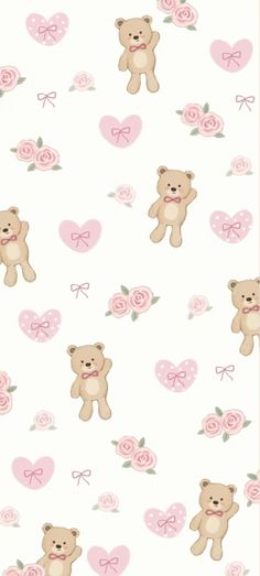 a wallpaper with teddy bears and roses on it's back drop in pink