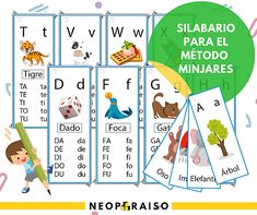 spanish flash cards with pictures of animals, letters and numbers for children to use in the classroom