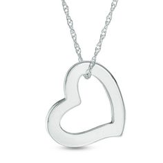 Make your romantic sentiments known with this shimmering heart pendant. Created in cool 14K white gold, this petite open look captures your sweet love story in a simple yet heartfelt way. Polished to a bright shine, the heart suspends slightly askew along an 18.0-inch rope chain that secures with a spring-ring clasp. Promise Jewelry For Mother's Day With Open Heart Shape, Promise Jewelry For Mother's Day With Open Heart Design, Mother's Day Promise Jewelry Open Heart, White Gold Open Heart Promise Jewelry, Mother's Day Open Heart Promise Jewelry, Classic Open Heart Jewelry For Valentine's Day, White Gold Heart Pendant For Promise, White Gold Heart Pendant Jewelry For Promise, Valentine's Day Open Heart Necklace