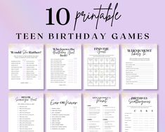 the 10 summer party games bundle is shown in pink and white with black lettering on it