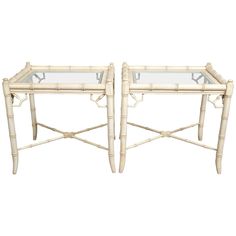 pair of bamboo and glass side tables, 20th century for sale at 1stdibs