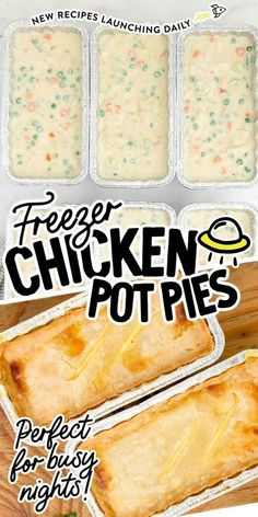 Freezer Chicken Pot Pies Freezer Casseroles, Chicken Pot Pie Filling, Chicken Pot Pies, Chicken Freezer Meals, Chicken Pot Pie Casserole, Freezer Dinners, Pot Pie Filling, Freezer Friendly Meals, Freezable Meals