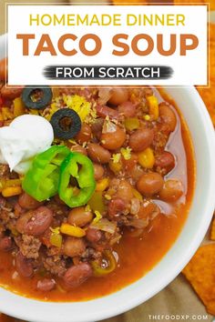 Image of Homemade Dinner Taco Soup made from scratch, served in a rustic bowl. The soup is hearty and filled with ingredients like seasoned ground beef, beans, corn, and tomatoes in a rich, flavorful broth. Garnished with shredded cheese, a dollop of sour cream, and fresh cilantro, this comforting meal is perfect for a satisfying homemade dinner. Paula Deen Taco Soup, Quick Soup, Taco Soup Recipe, Flavorful Vegetables, Cozy Dinner, Appetizer Ideas