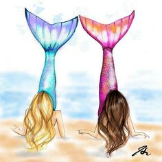 Mermaid Tails, Mermaid Tail, Illustration Print, Fashion Illustration, Mermaid, Illustrations, Hair, Art