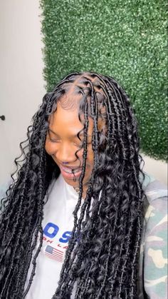 Soft Locs With Curly Hair, Long Locs With Curls, Locs And Curls, Boho Soft Locs With Curls, Soft Locs Bohemian, Goddess Soft Locs With Curls, Distressed Locs With Curls, Long Faux Locs Hairstyles