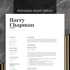 a professional resume template with black and gold accents on the front, in an elegant style