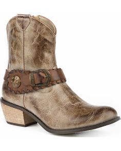 Roper Women's Mae Buckle Strap Fashion Boots - Round Toe, Tan Womens Biker Boots, Round Toe Boots, Ankle Cowboy Boots, Womens Cowgirl Boots, Roper Boots, Funky Shoes, Tan Woman, Rounded Toe Boots, Toe Boots