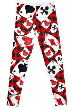 Super stretchy and durable polyester full-length leggings. Vibrant high-quality sublimation print across the front and back. Size range XXS-XL. Flying Card, Printed Yoga Pants, Ace Of Hearts, Whimsical Wonderland, Baby Dress Patterns, Pattern Leggings, Card Pattern, Leggings Pattern, Workout Leggings