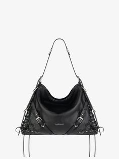 Medium Voyou bag in corset style leather - black | Givenchy US Givenchy Crossbody Bag, Givenchy Handbags, Givenchy Bag, Engraved Metal, Givenchy Women, Metal Engraving, Corset Style, Metallic Leather, Leather Design