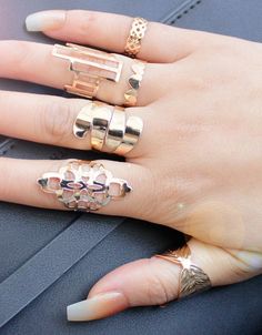 Zinc Alloy Metal Gold Plated With Pattern Rings Set (6 Pieces) - Uniqistic.com Morganite Engagement Ring Set, Simple Silver Jewelry, Extraordinary Jewelry, Silver Clay, Pattern Ring, Stylish Rings, Trendy Ring, Morganite Engagement, F U