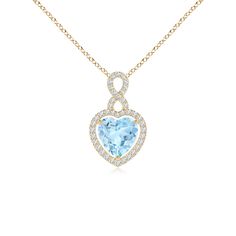 Express your love with this 14k yellow gold heart pendant. It showcases an icy-blue aquamarine, prong set within a diamond-embellished heart frame. The infinity motif adorned with brilliant diamond accents elevates the look of this piece. Gold Heart Pendant, Aquamarine Pendant, Infinity Heart, Heart Pendant Gold, Rose Gold Heart, Heart Frame, The Infinity, Icy Blue, Aquamarine Blue