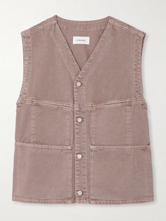 LEMAIRE's vest has a cool utilitarian vibe with plenty of front pockets and tabs at the hem to adjust the fit. It's made from taupe denim and cut loose, so it layers effortlessly over a T-shirt or sweater. Utility Denim Vest With Pockets For Work, Utility Vest With Patch Pockets For Spring, Spring Workwear Vest With Cargo Pockets, Utility Vest With Flap Pockets For Work, Utility Vest With Cargo Pockets For Work, Cotton Workwear Vest With Cargo Pockets, Cotton Work Vest With Cargo Pockets, Utility Denim Vest With Pockets, Sports Trousers